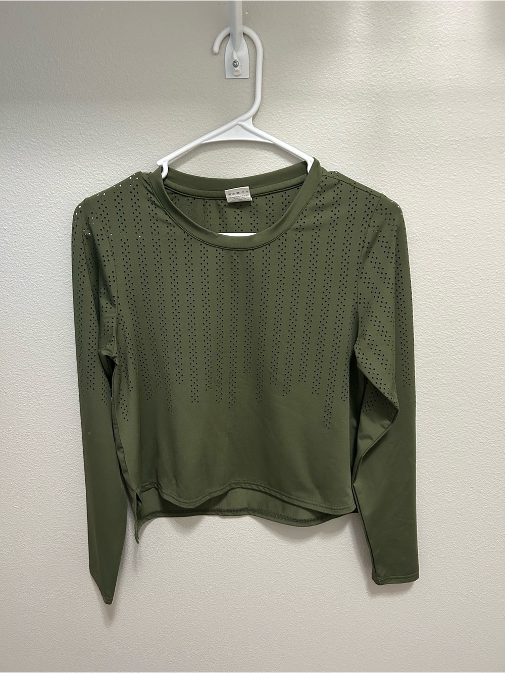 ZYIA Olive Green Long Sleeve Perforated Active Top